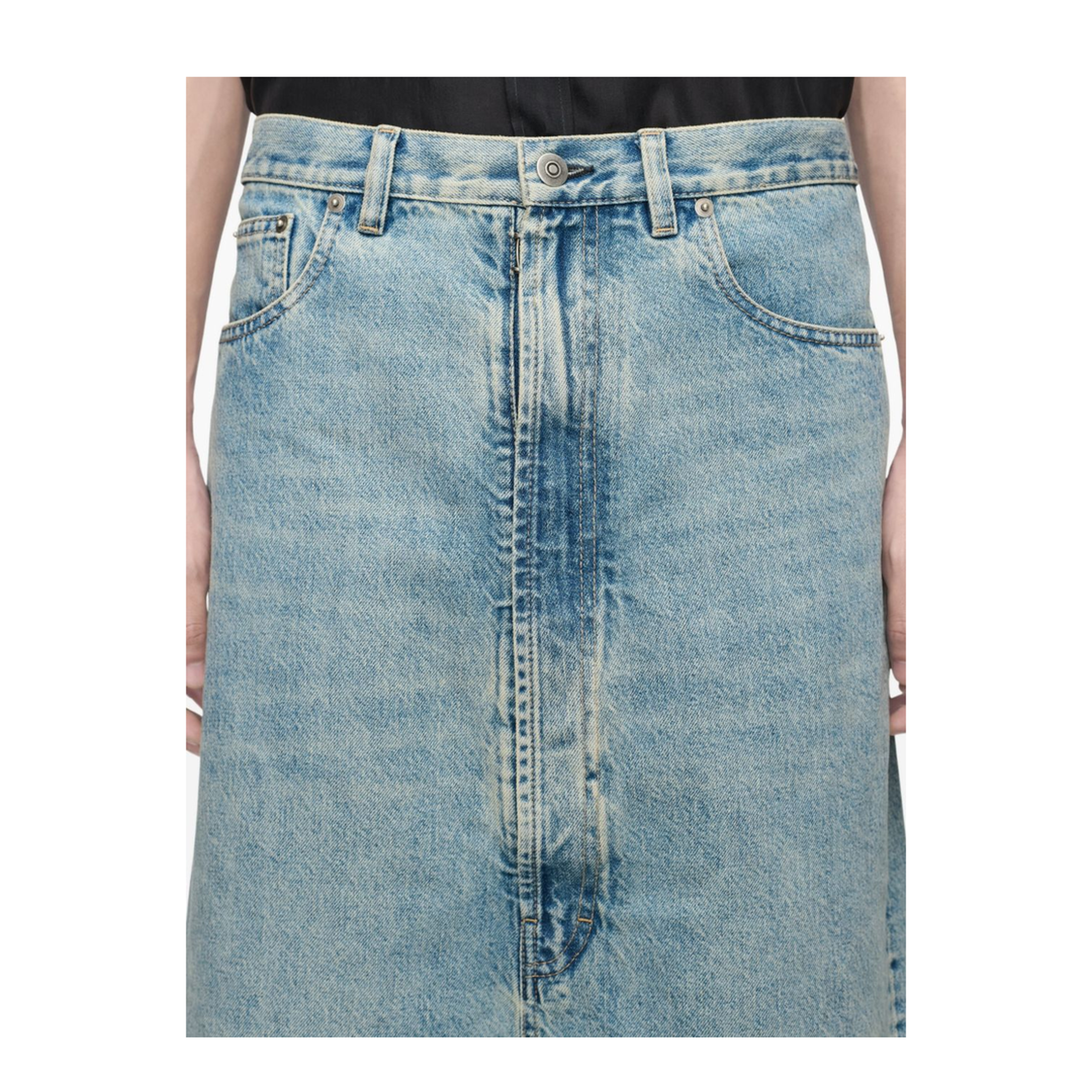 Low-crotch denim bermuda shorts in ice blue
