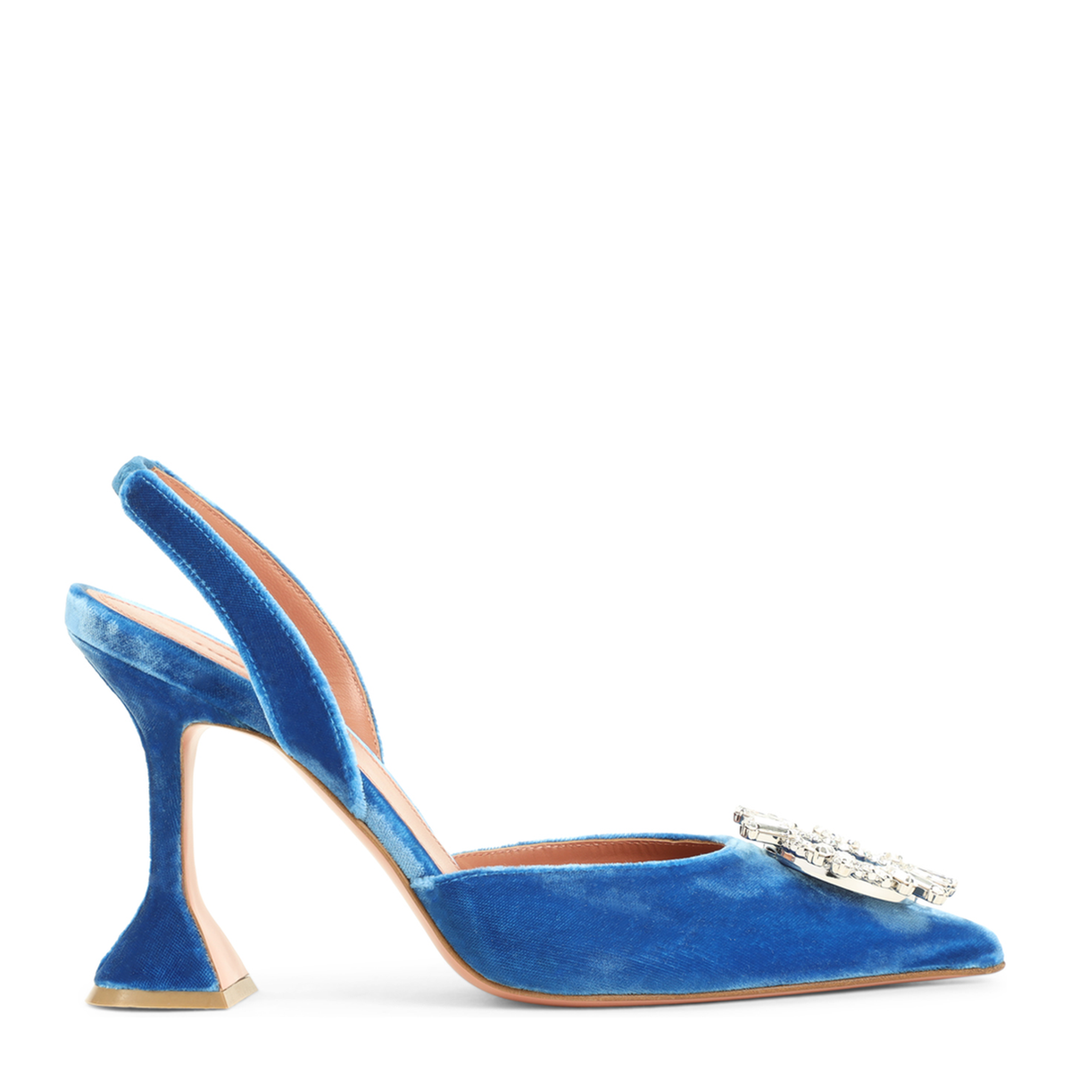 MAYFEYR - Amina Muaddi - Indigo Blue Begum Sling 95 Velvet Pumps - 18S366568BEGINDIGO