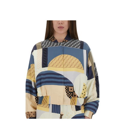 Silk Bomber Jacket with Patchwork Print