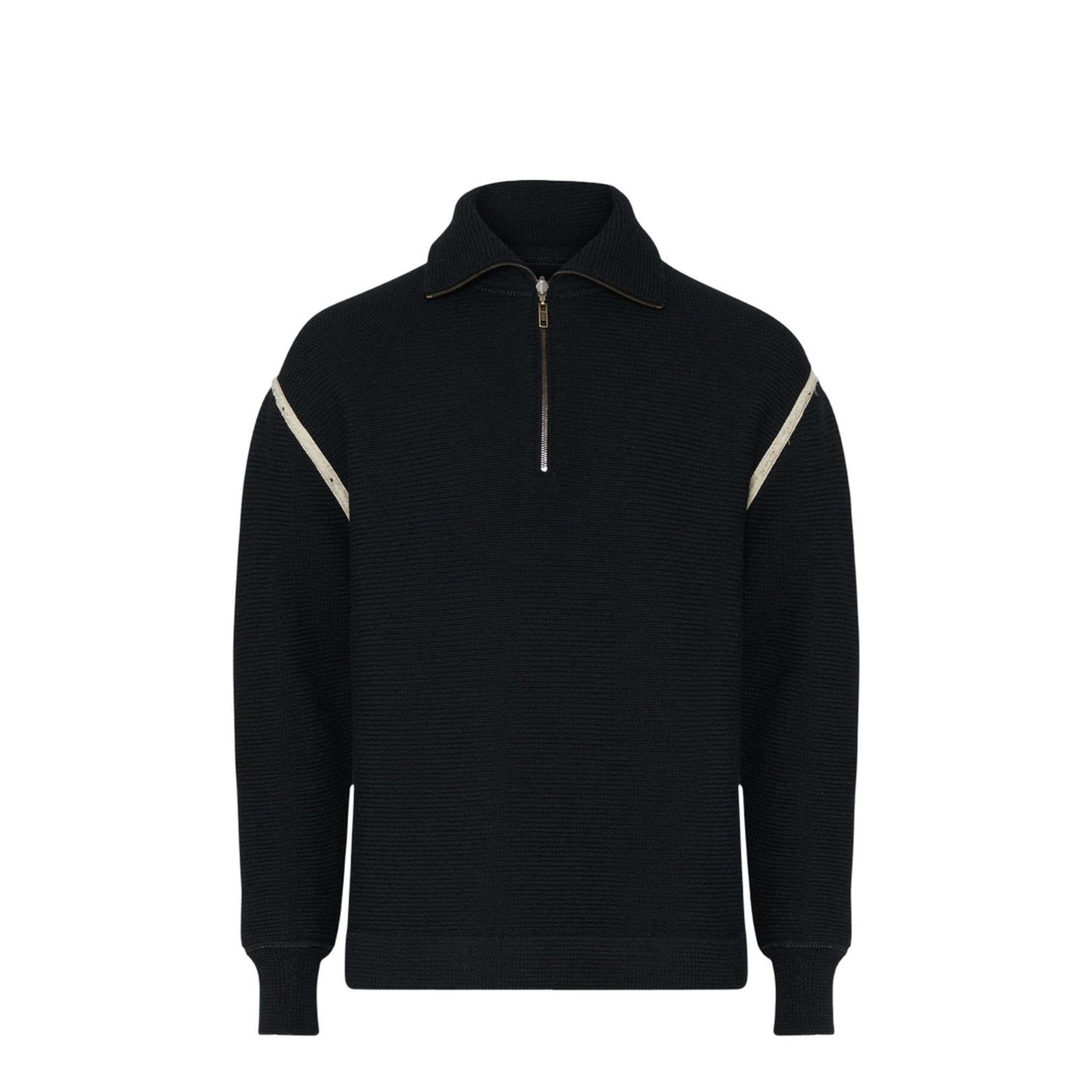 Black Ribbed Knit Half Zip Sweater