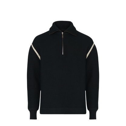 Black Ribbed Knit Half Zip Sweater