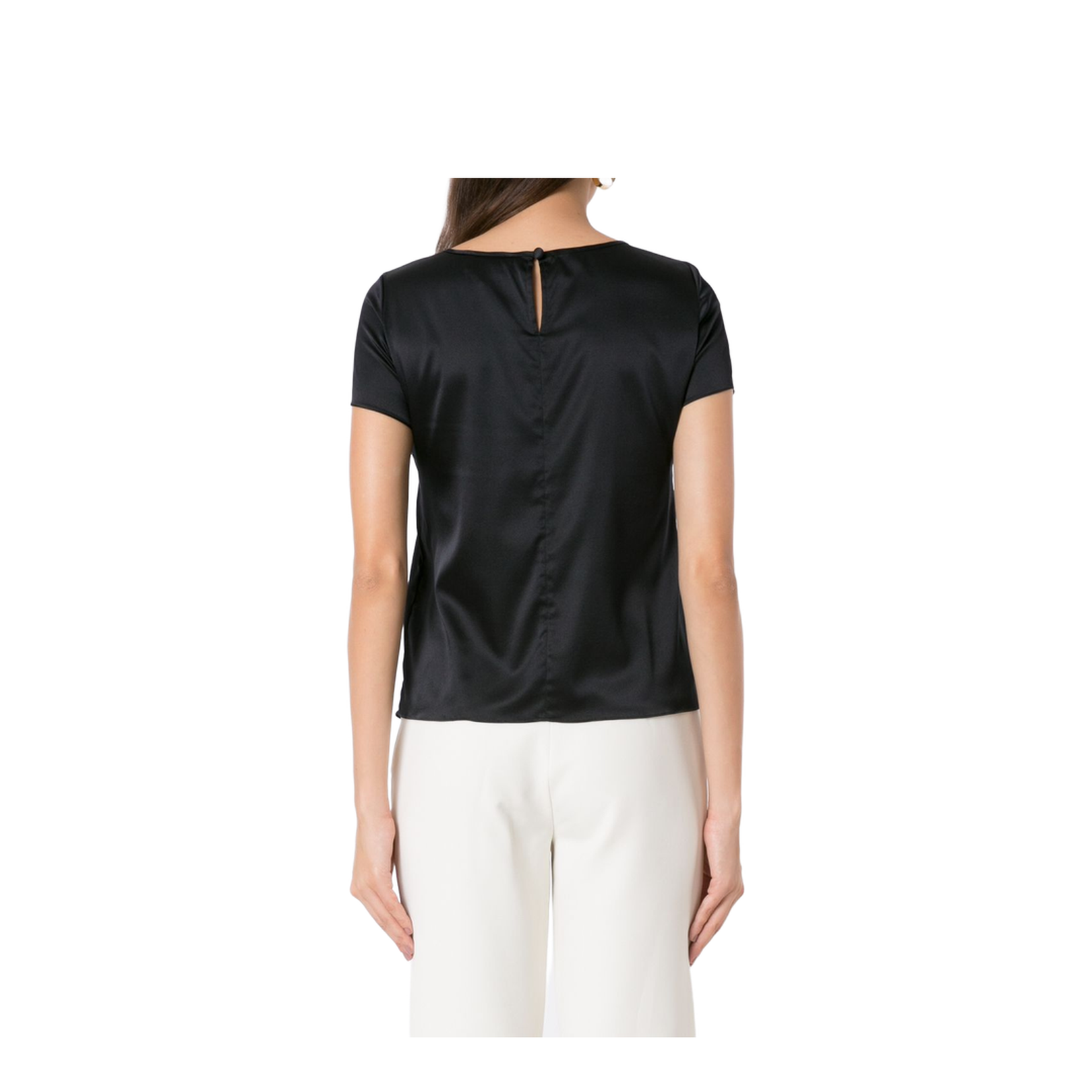 Blue Stretch-Silk Scoop Neck T-Shirt