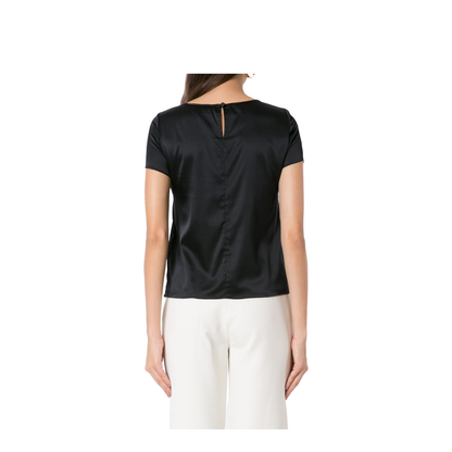 Blue Stretch-Silk Scoop Neck T-Shirt