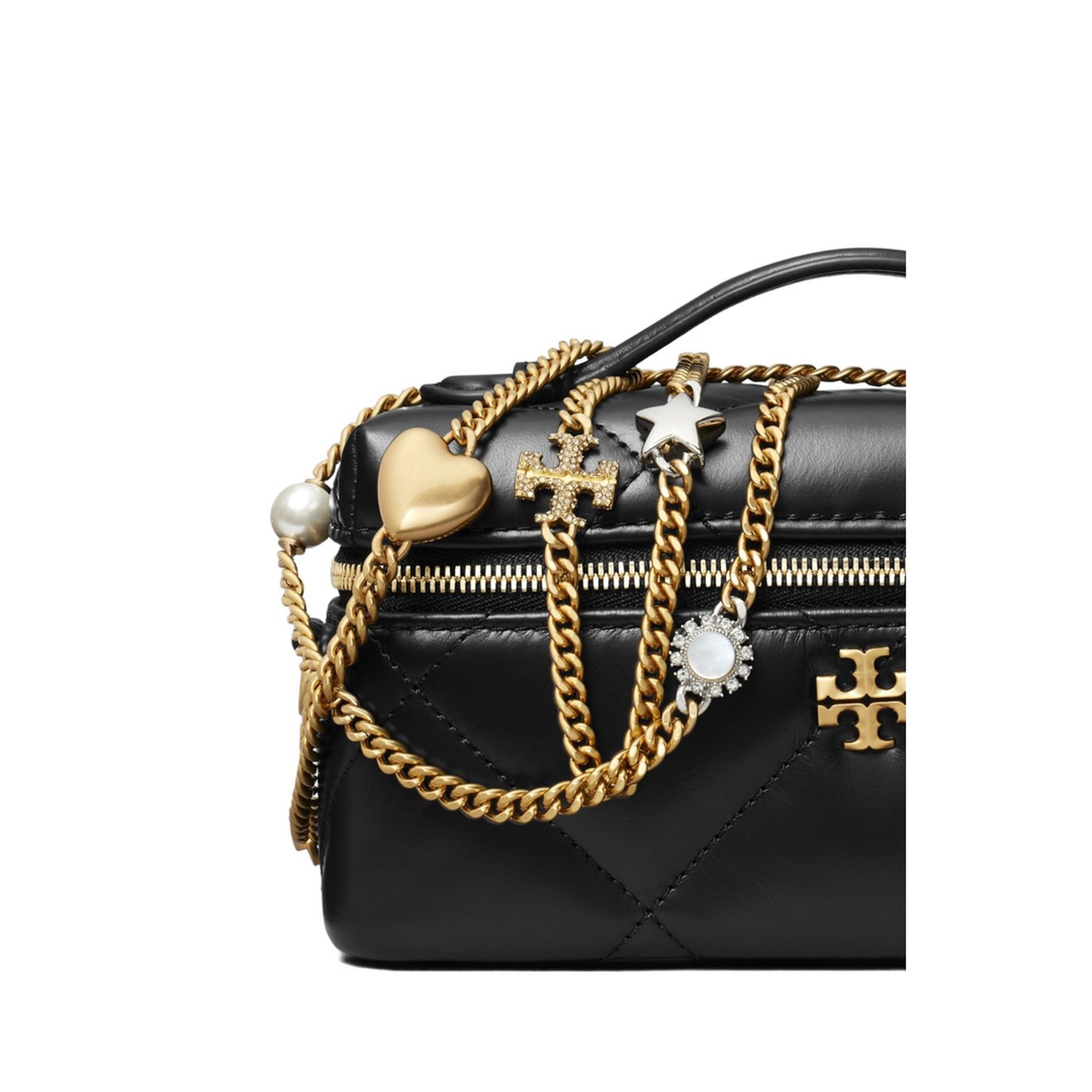 Kira Diamond Quilt Charm East-West Leather Vanity Case - Black