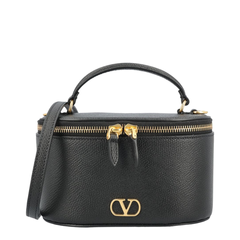 VLogo Signature Mini Grainy Calfskin Vanity Bag - Black