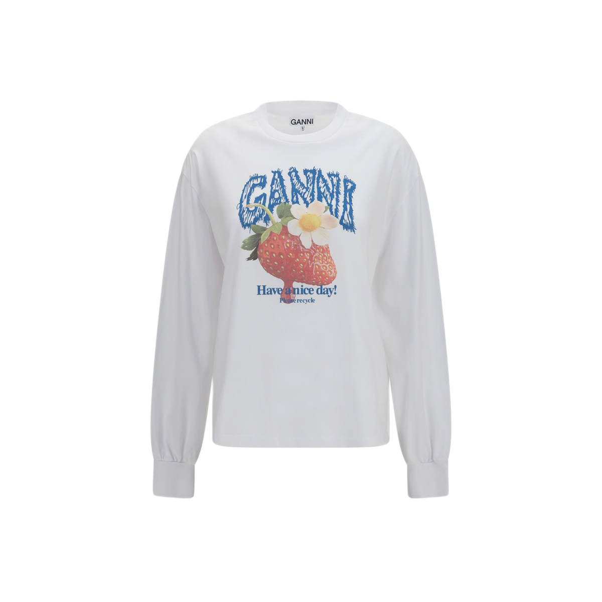 MAYFEYR - Ganni - Strawberry Long Sleeve Cotton T Shirt - A1050241151