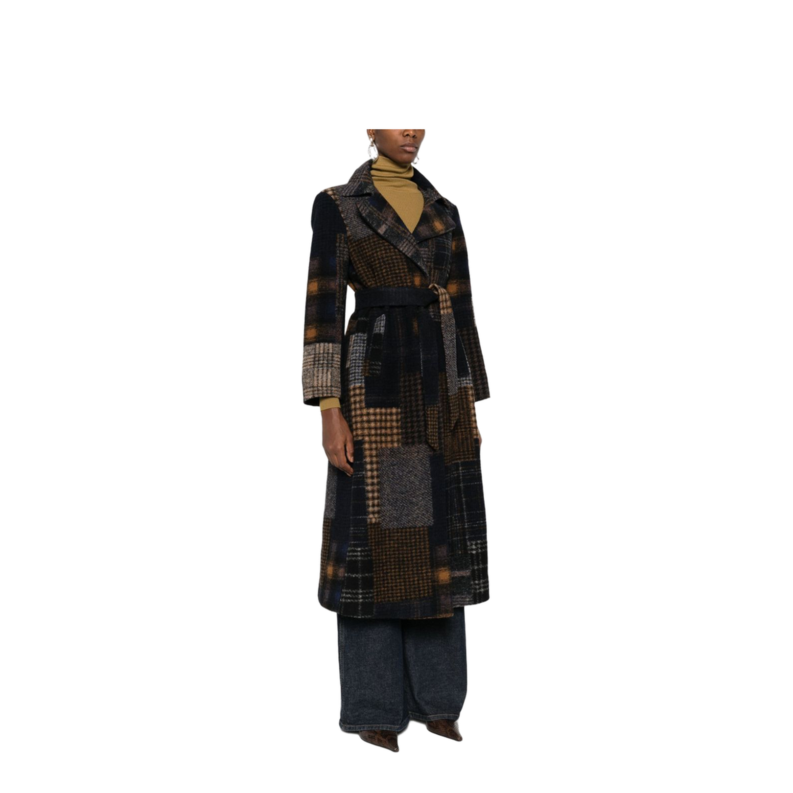 Patchwork Design Wool Coat