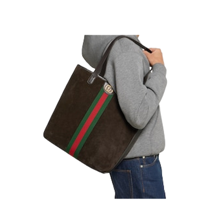 Ophidia Medium Tote Bag in Dark Brown Suede