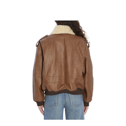Bomber Jacket in Hammered Leather and Shearling