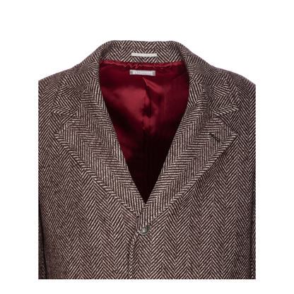 Beige Coat with Frontal Logo Buttons Closure