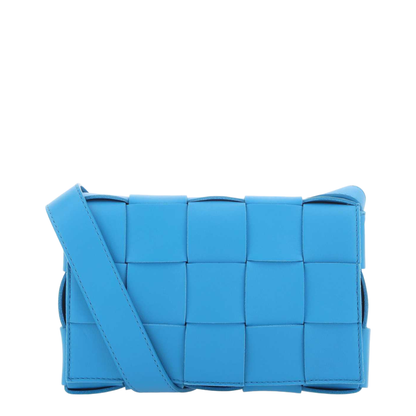 Intrecciato Leather Fold-over Shoulder Bag in Turquoise
