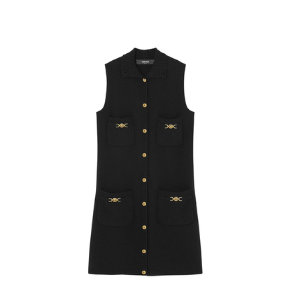 Black Mini Sleeveless Dress with Medusa Detail
