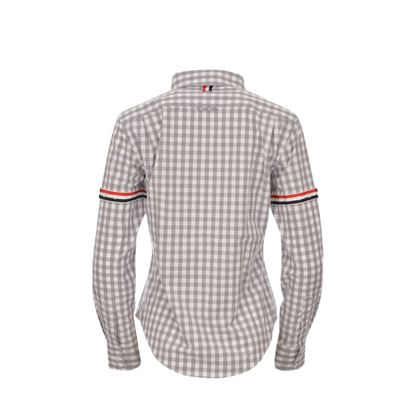 MAYFEYR - Thom Browne - Classic Long Sleeve Point Collar Shirt With Armbands In Gingham Check Poplin - FLL203OF0998035