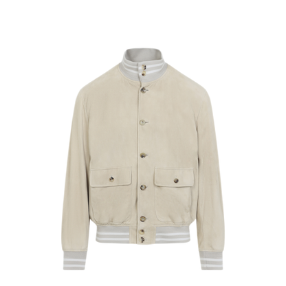 MAYFEYR - RALPH LAUREN PURPLE LABEL - Champagne Suede Bomber Jacket - 790P17574001CHAMPAGNE