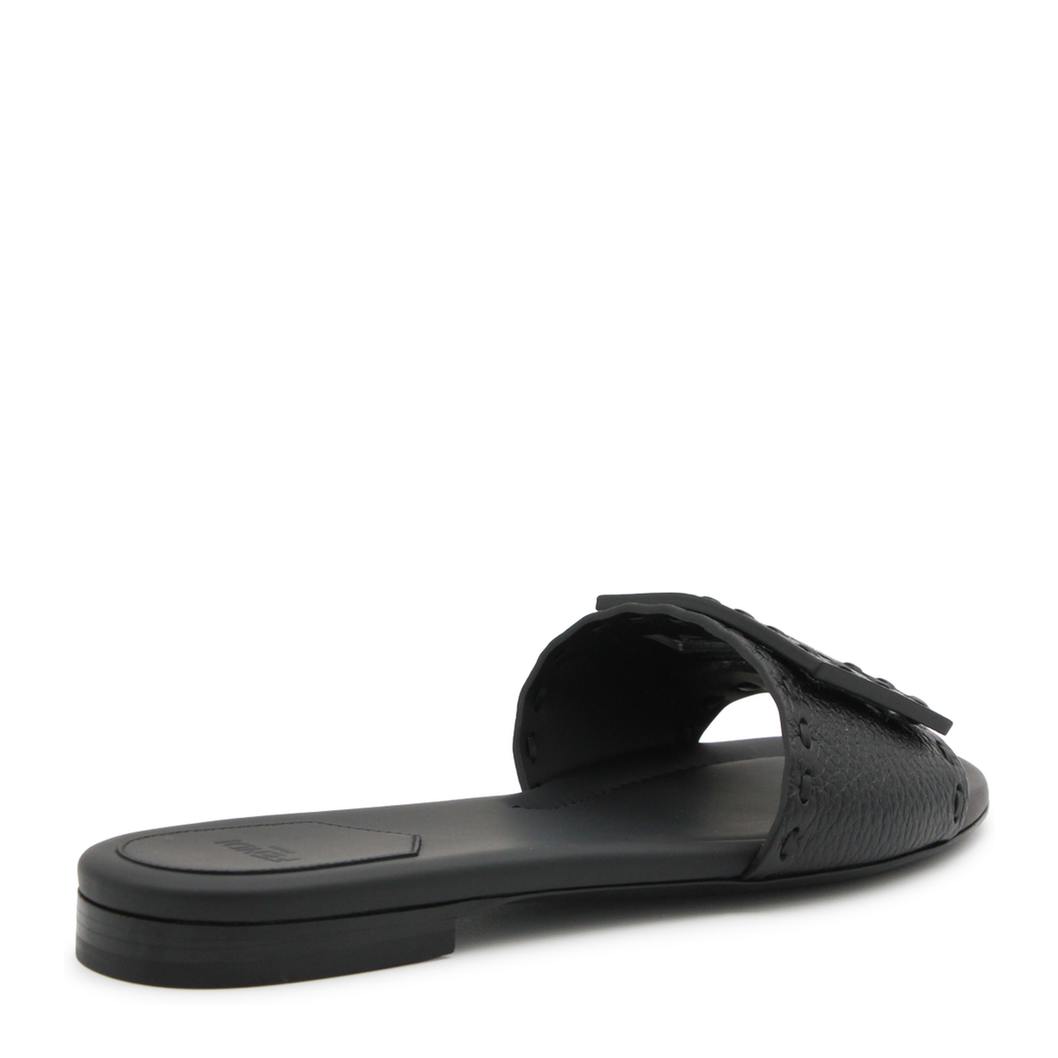 Black Leather Baguette Slides