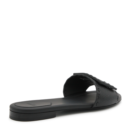 Black Leather Baguette Slides