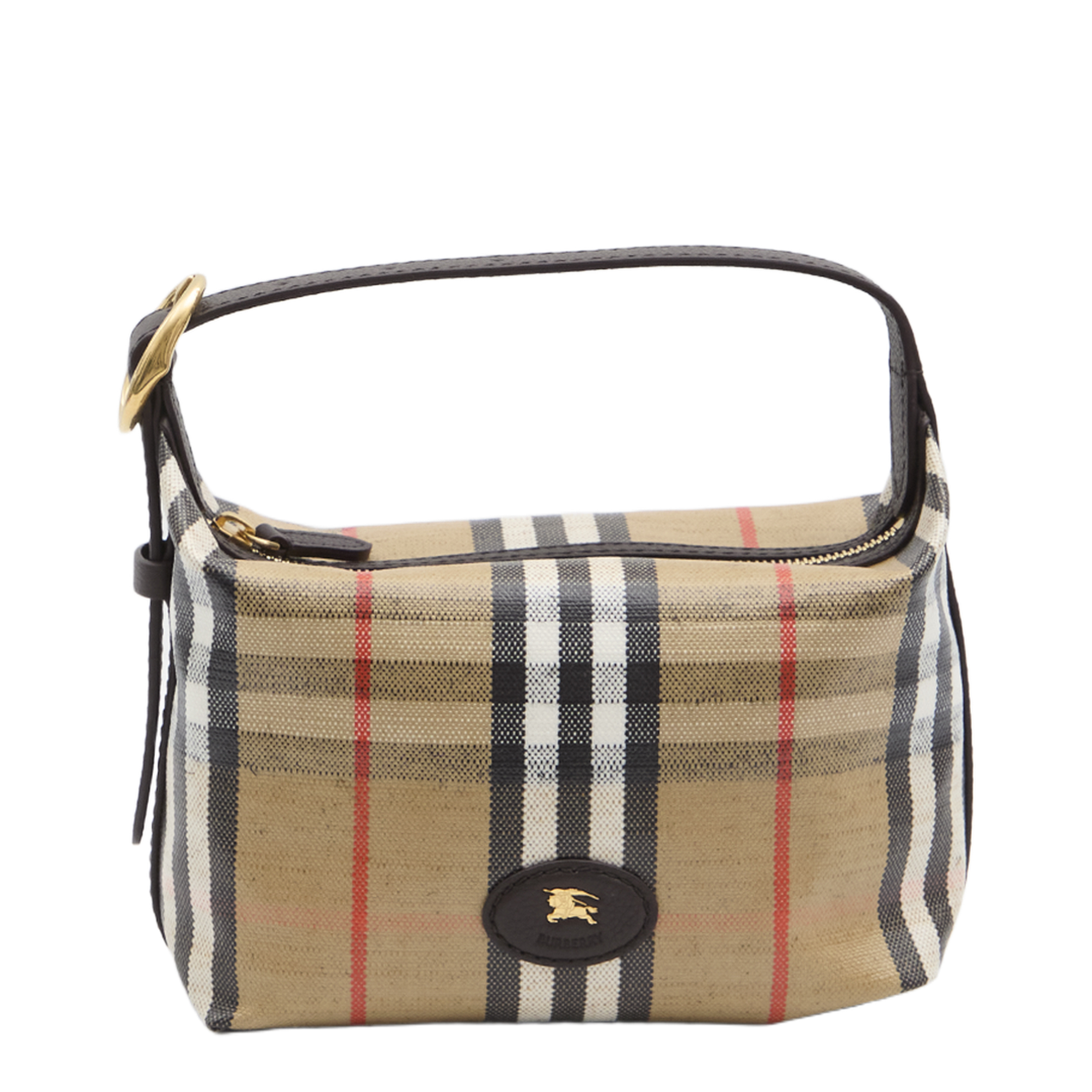 Coated Canvas Handbag With Check Pattern