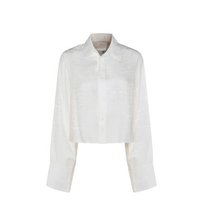 White Shirt with All-Over Logo Graphic