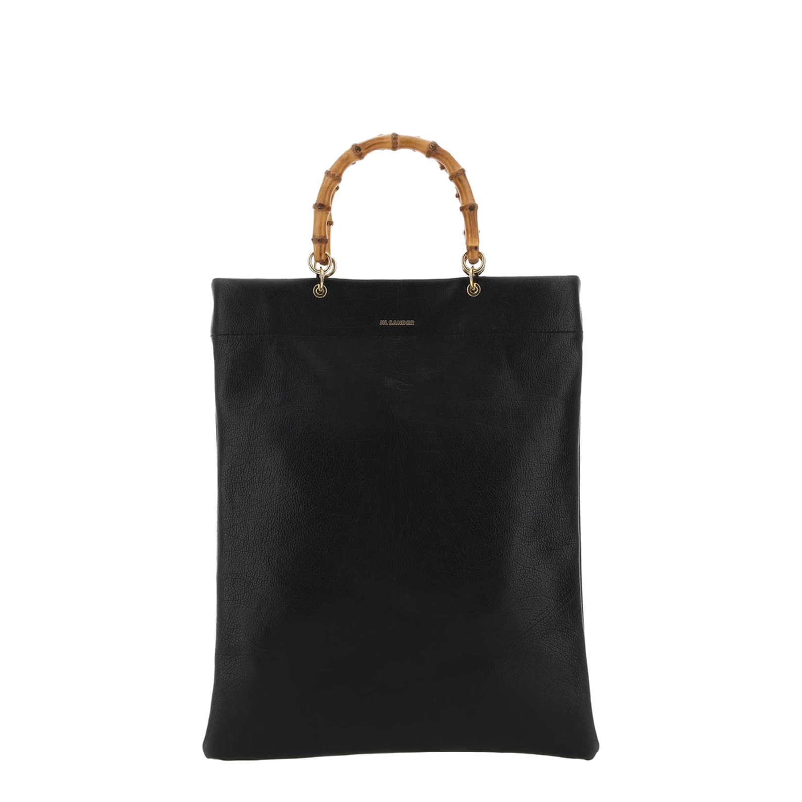 Leather Bag with Bamboo Handles and Logo