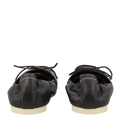 Square-toe ballerinas in brown calfskin leather