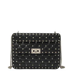 Rockstud Spike Medium Nappa Leather Shoulder Bag - Black