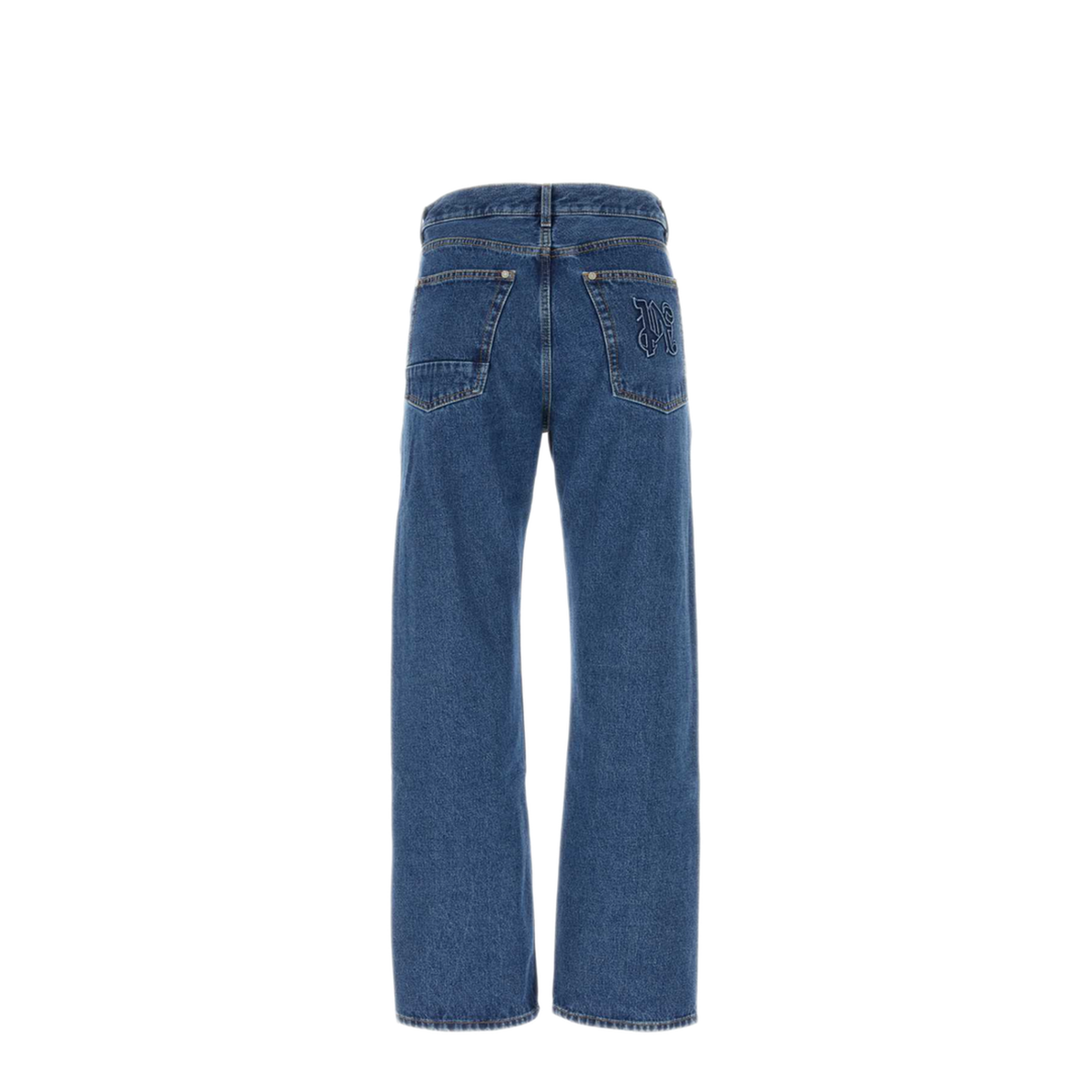 MAYFEYR - Palm Angels - Blue Denim Logo Pants - PMYA043R24DEN0044010