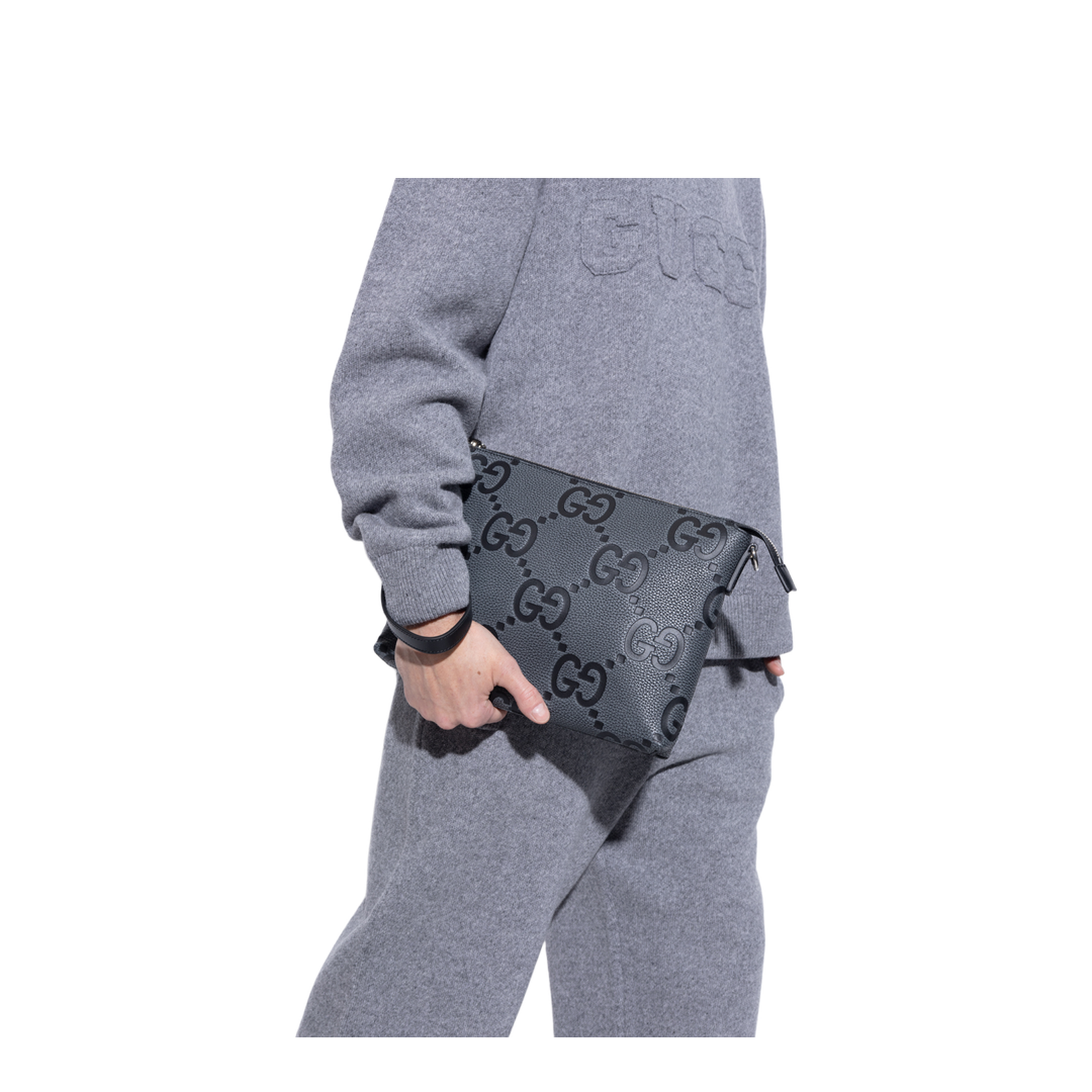 GG Jumbo Leather Crossbody Bag - Gray