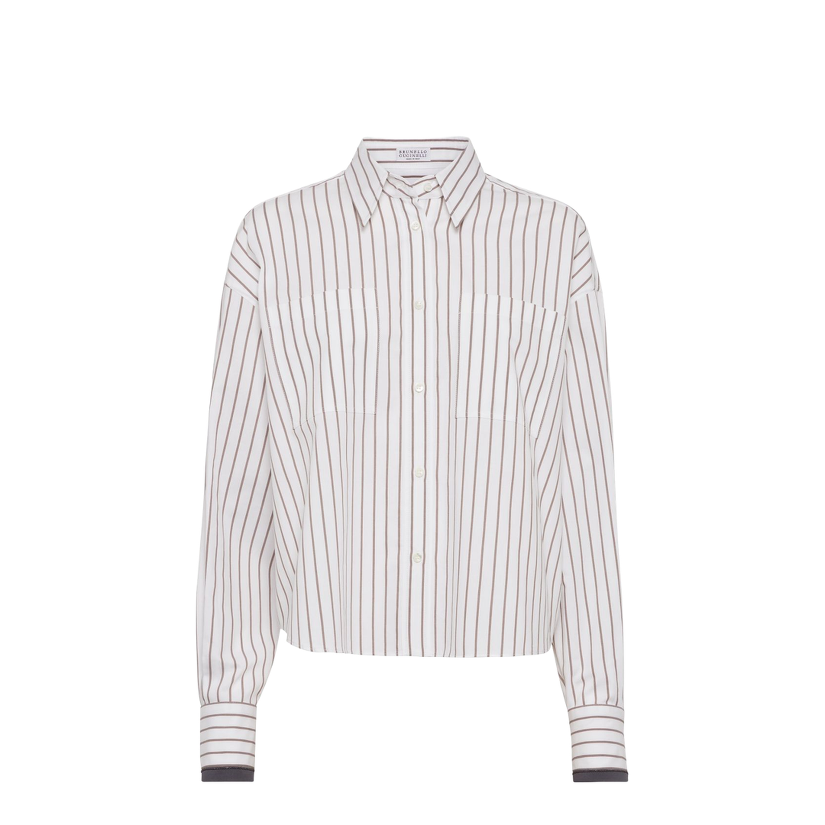 Striped Cotton Twill Shirt with Shiny Cuffs