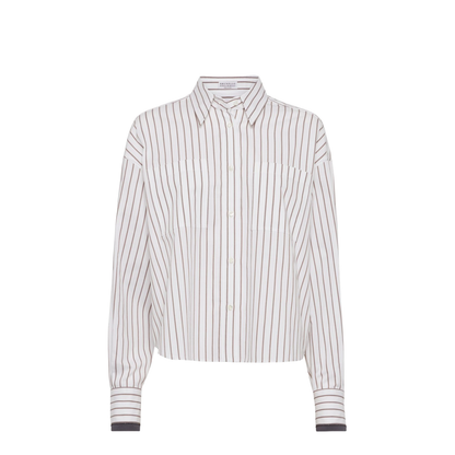 Striped Cotton Twill Shirt with Shiny Cuffs