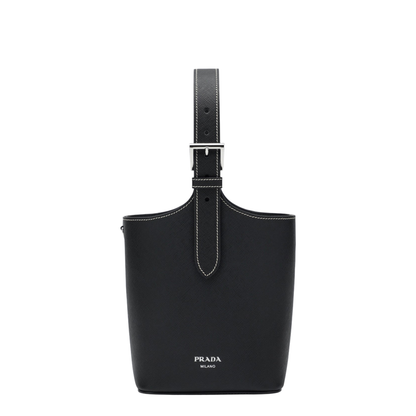 Smooth Leather Bucket Bag - Black