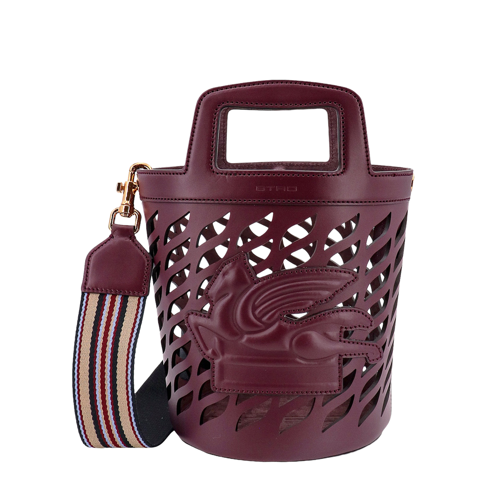 Perforated Leather Bucket Bag with Shoulder Strap