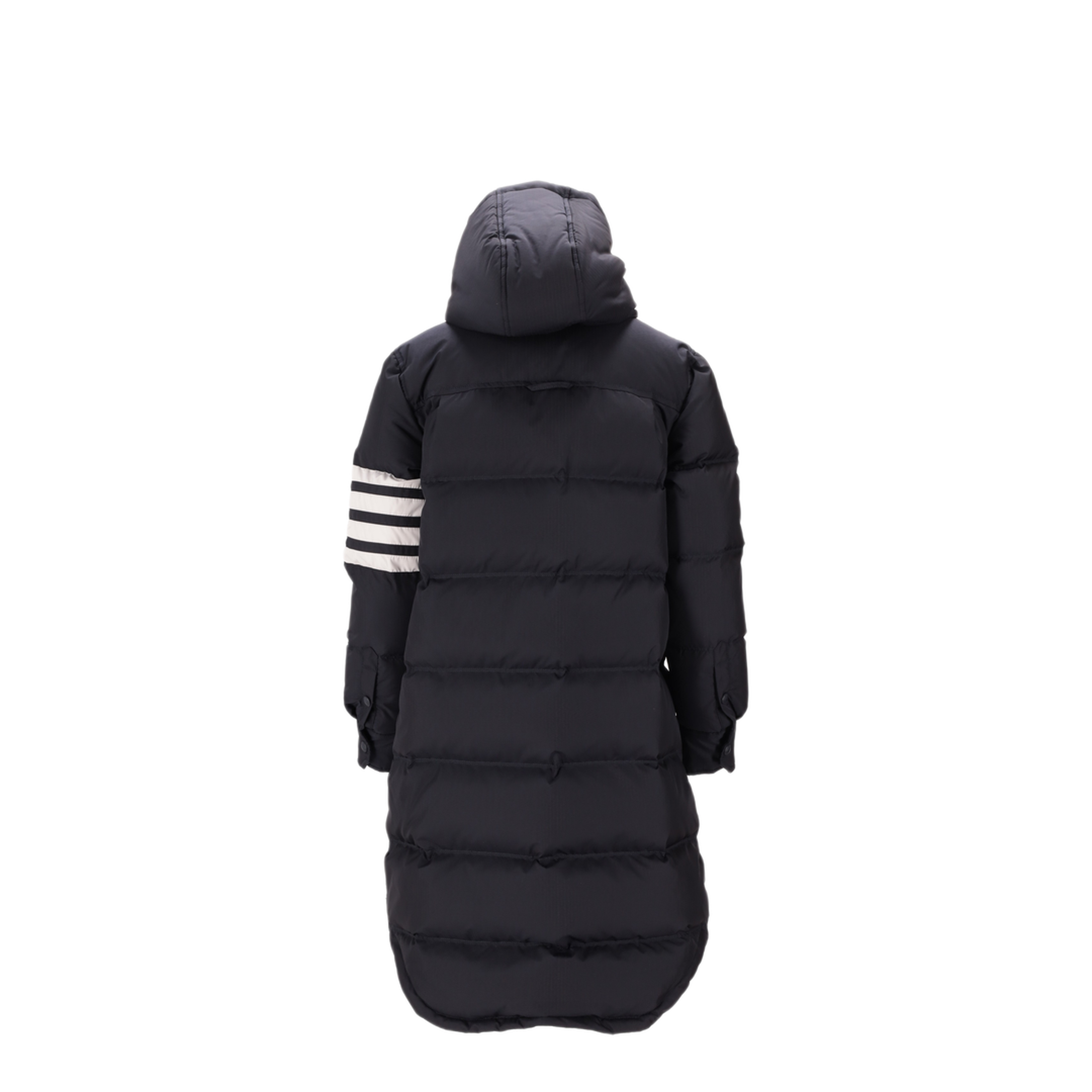 MAYFEYR - Thom Browne - Downfilled Below Knee Hooded Shirtdress With 4 Bar In Shiny Ripstop - FOD105XF1095415
