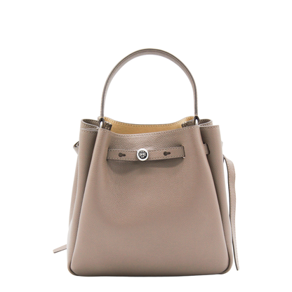 Romy Pebbled Leather Bucket Bag - Soft Cement