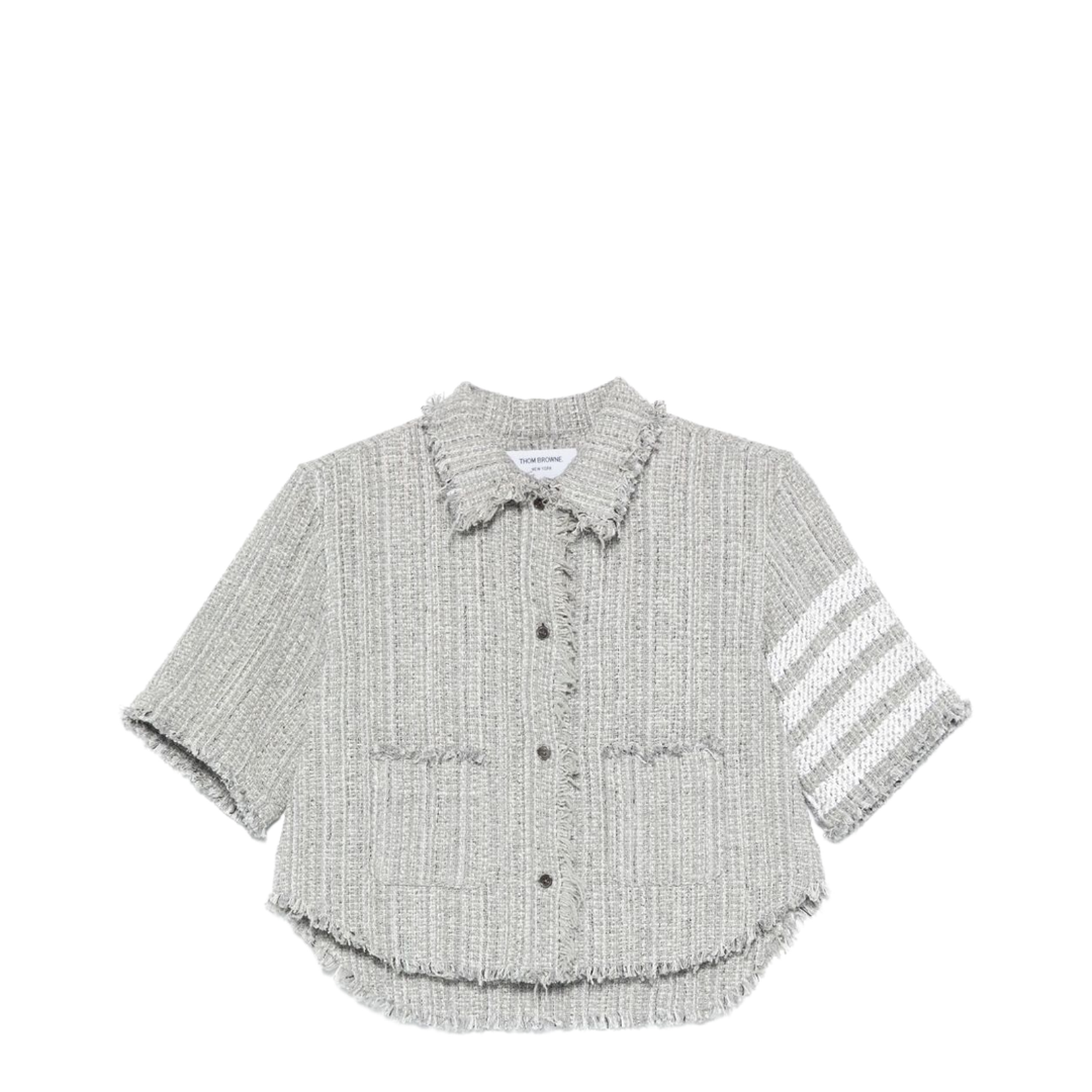 Solid Tweed 4-Bar Cropped Shirt Jacket