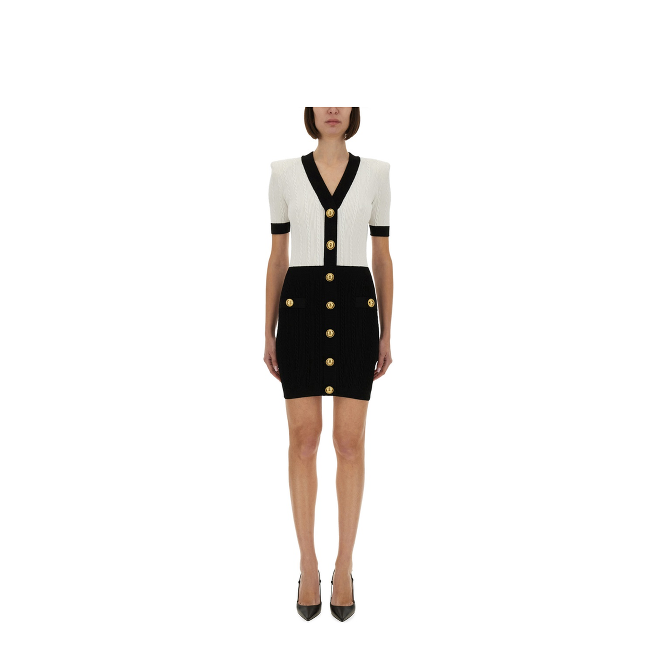 Two-tone cable-knit bodycon dress