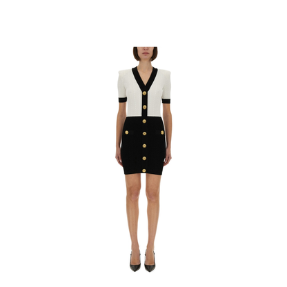 Two-tone cable-knit bodycon dress