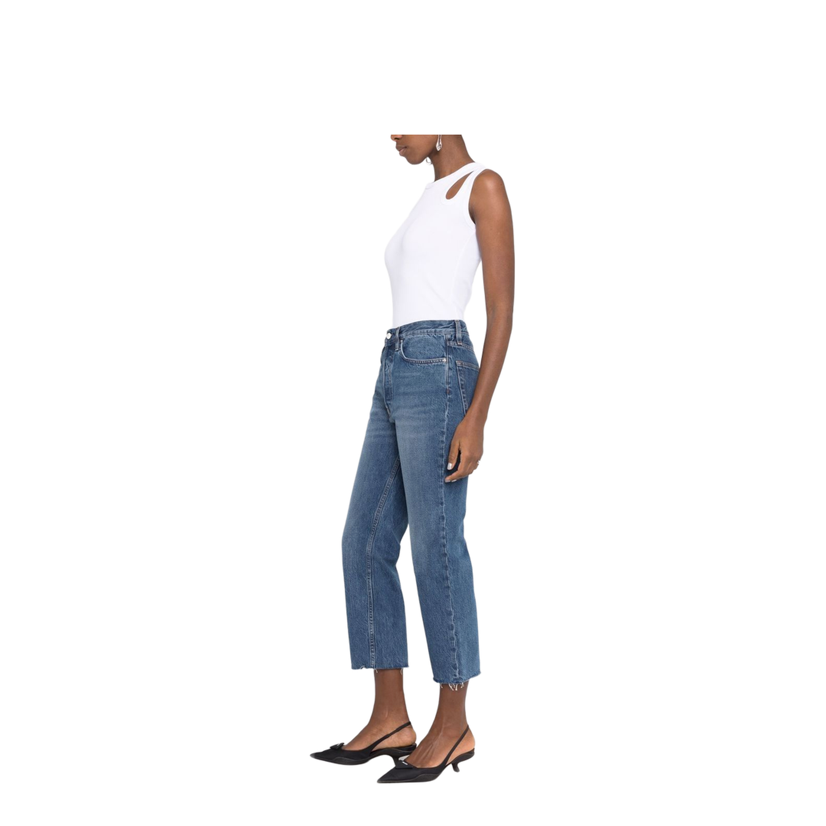 Blue Cotton Cropped Straight-Leg Jeans