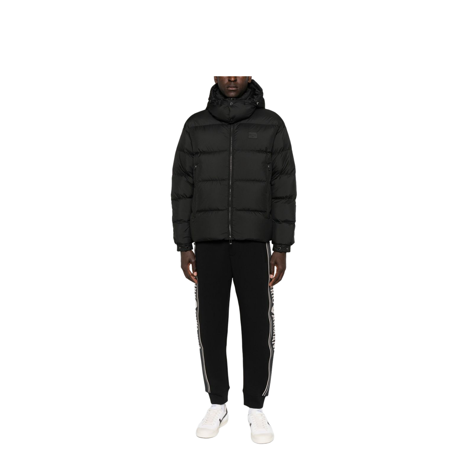 Water-repellent, quilted ripstop nylon hooded down jacket