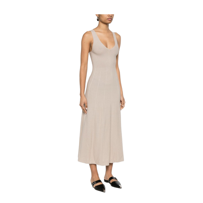 Sleeveless Flared Skirt Dress in Sesame Beige