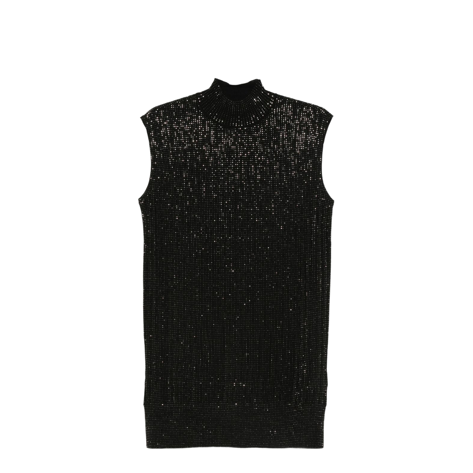Plain-knit Virgin Wool-blend Sleeveless Dress with All-over Rhinestones