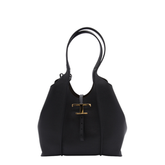 T Timeless Small Calf Leather Shopping Bag - Black