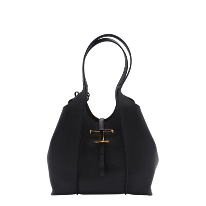 T Timeless Small Calf Leather Shopping Bag - Black