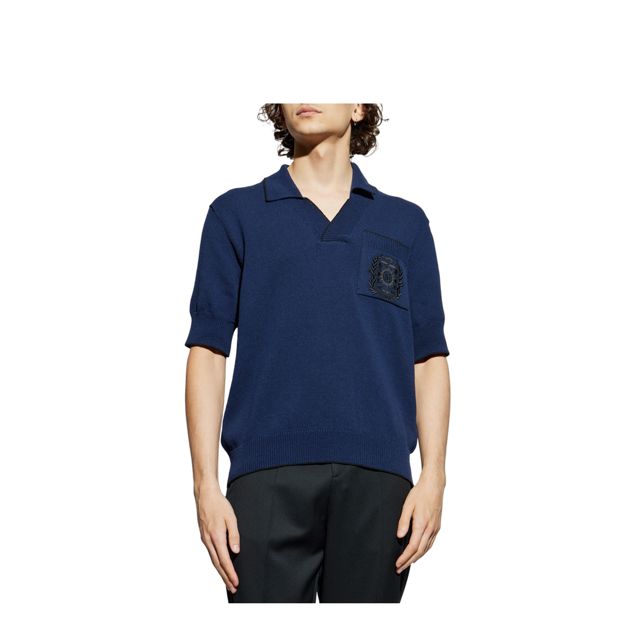 Écusson Embroidered Knit Polo Shirt Navy