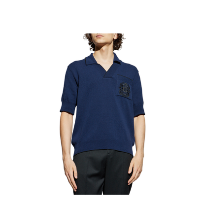 Écusson Embroidered Knit Polo Shirt Navy