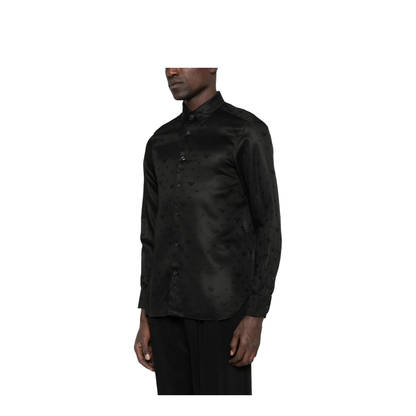 Black Long Sleeves Embossed Eagle Motif Shirt