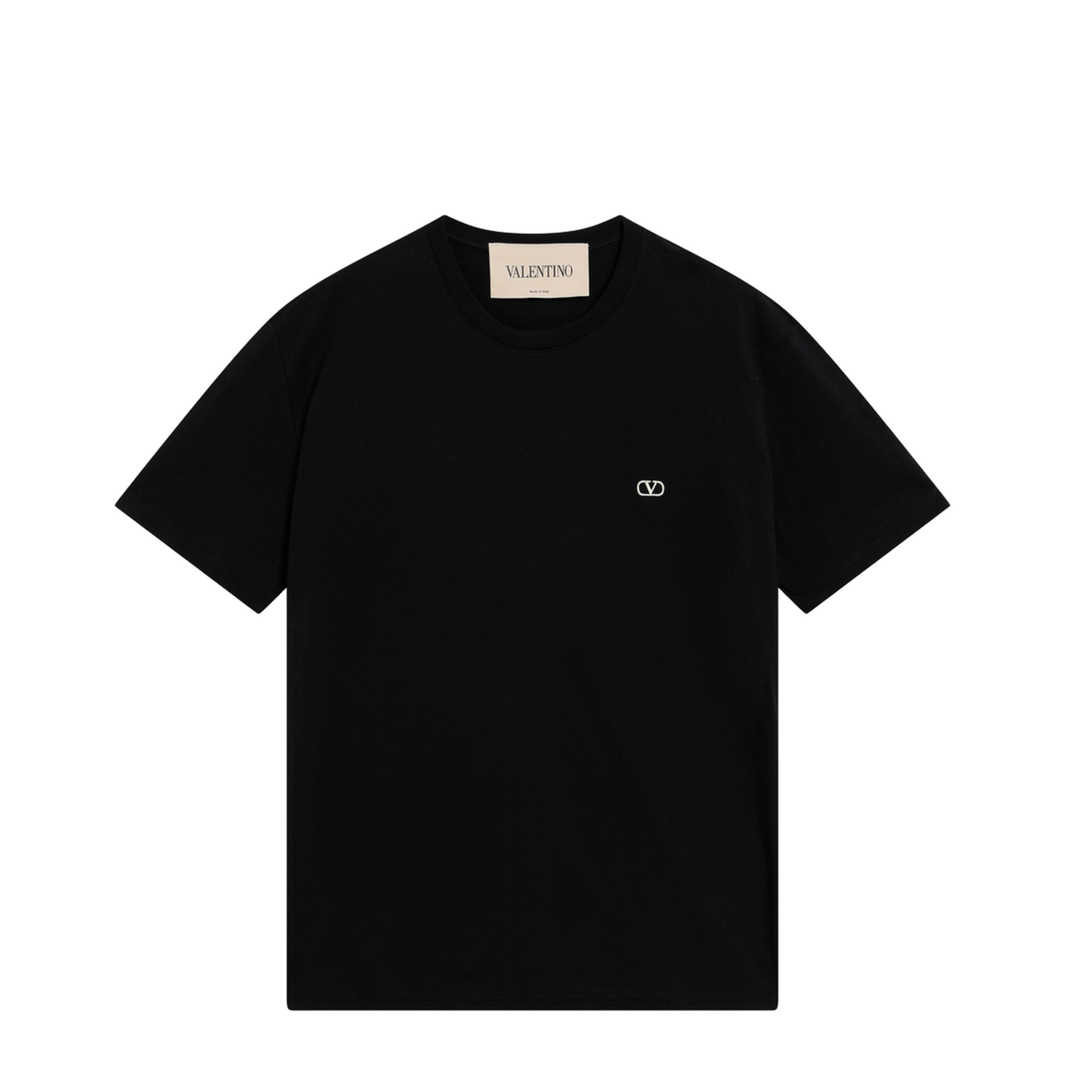 MAYFEYR - Valentino - Black Cotton T-Shirt With Vlogo Embroidery - 9V3MG10VBMM0NO