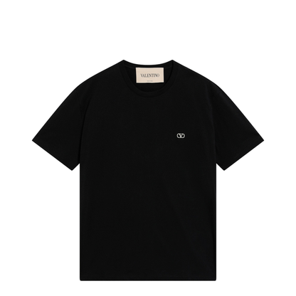 MAYFEYR - Valentino - Black Cotton T-Shirt With Vlogo Embroidery - 9V3MG10VBMM0NO