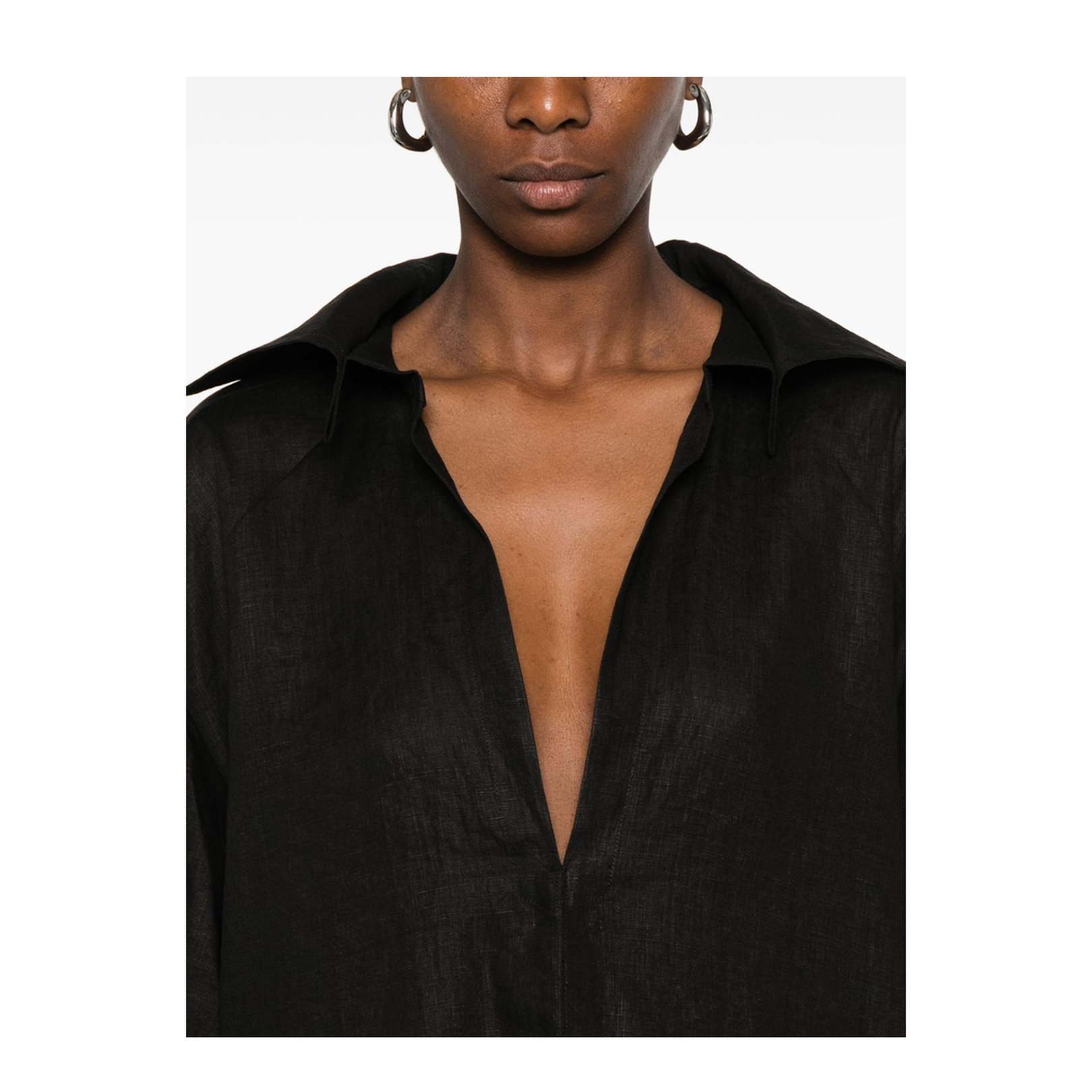 Black Short Side Slits V-Neck Top