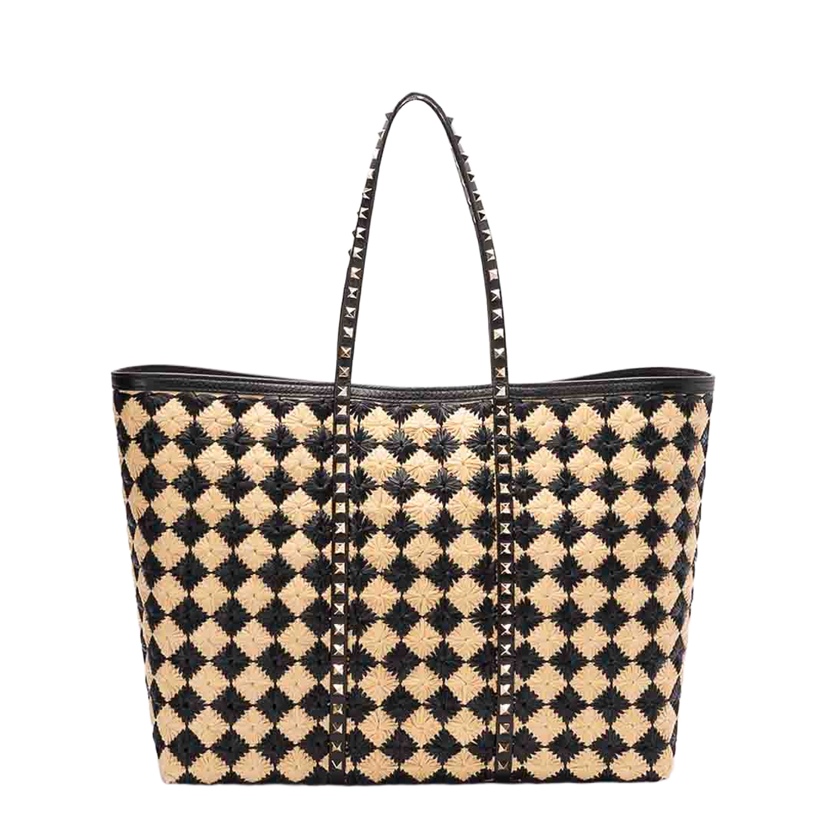 Embroidered Raffia Rockstud Shopping Bag