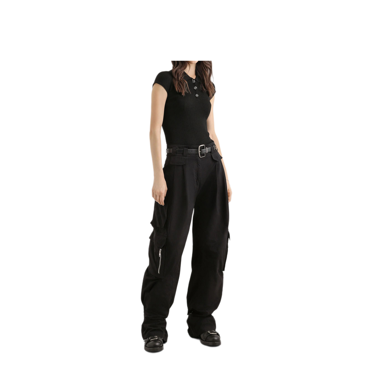 Ribbed Polo-Style Top
